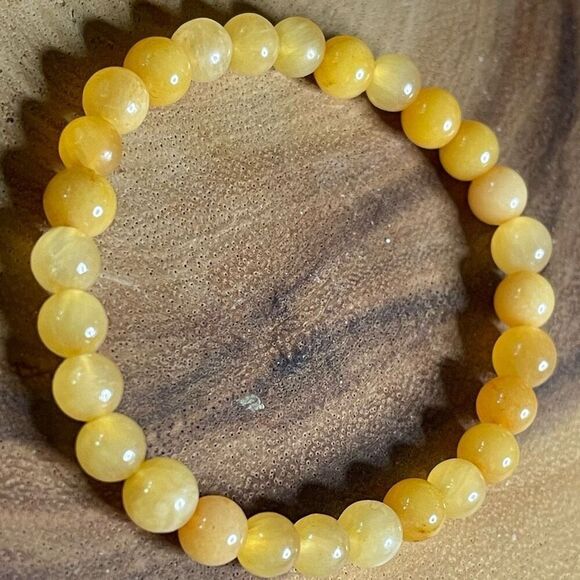 Honey Calcite yellow 6mm stretch bracelet beaded one bracelet 6.75” stretch crys - Picture 8 of 8